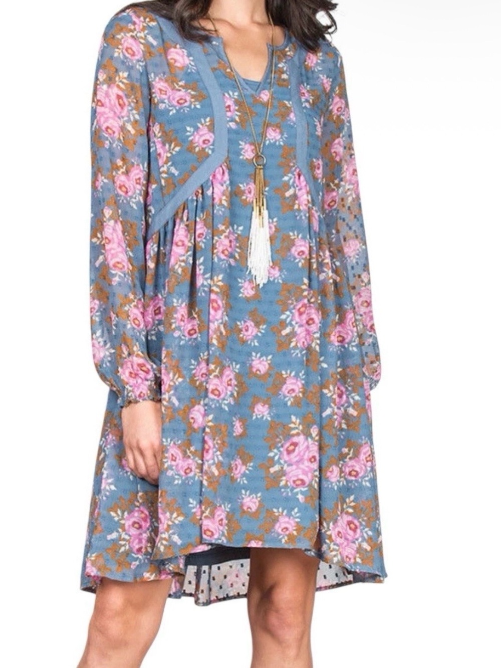 Matilda Jane “To The Nines” Swiss Dot Floral Dress Boho Shabby Chic Size M
